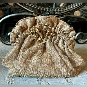 Letty New York Elegant Gold Clutch Bag, Fabric, Gold-toned, Sparkles, Vintage